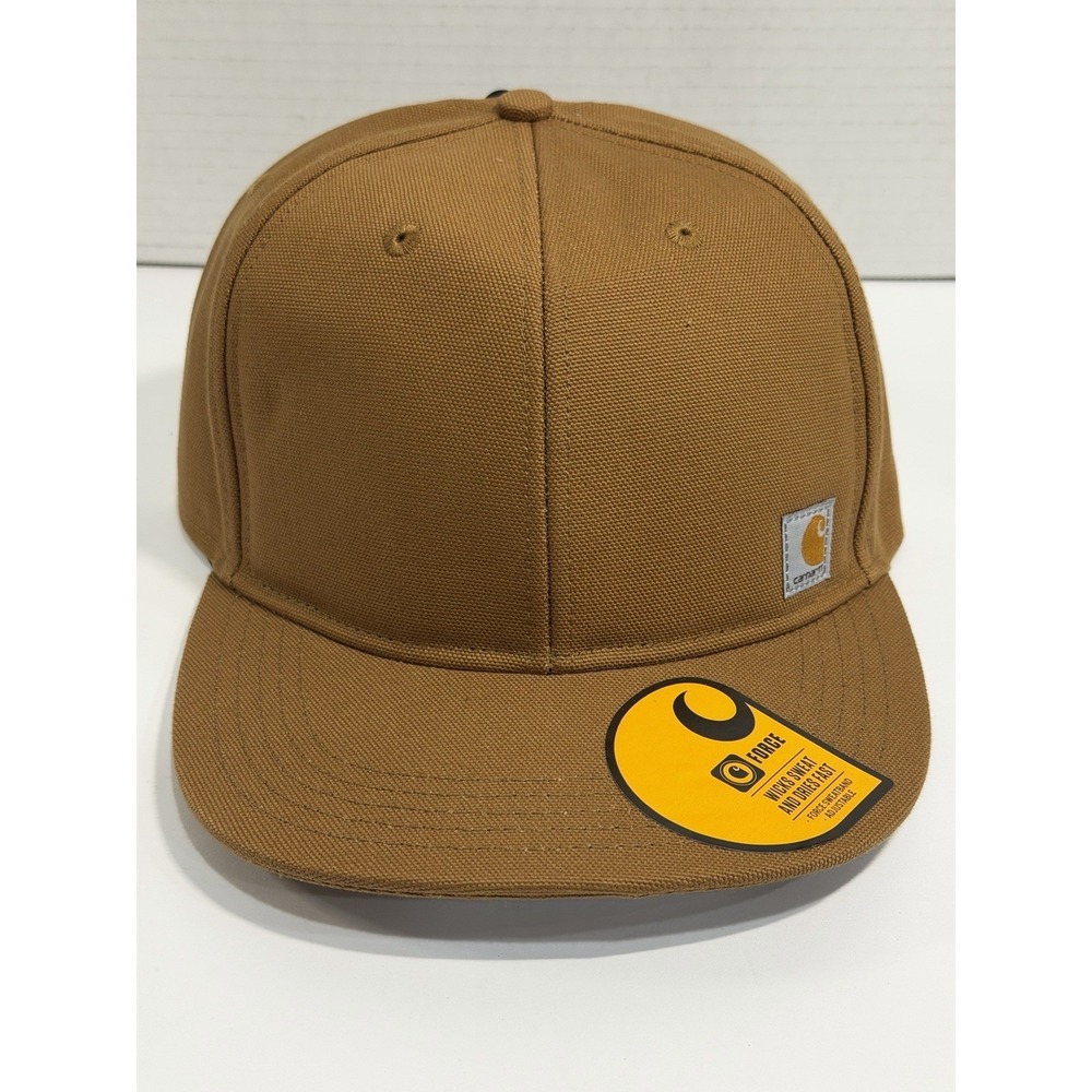 Carhartt Snapback Hat Brown Duck Canvas AH1604-M Flat Brim Force Sweatband NWT